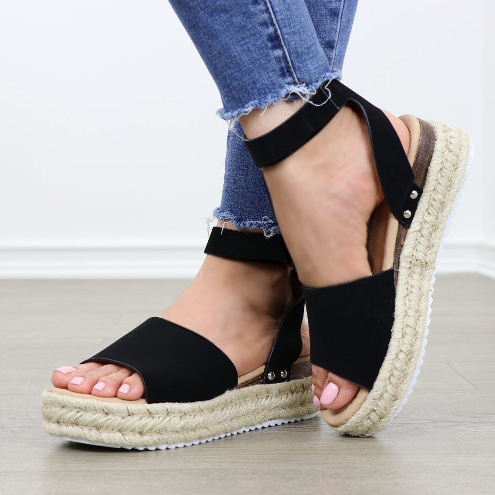Black Espadrille Platform Comfort Sandal - Picture 5 of 8